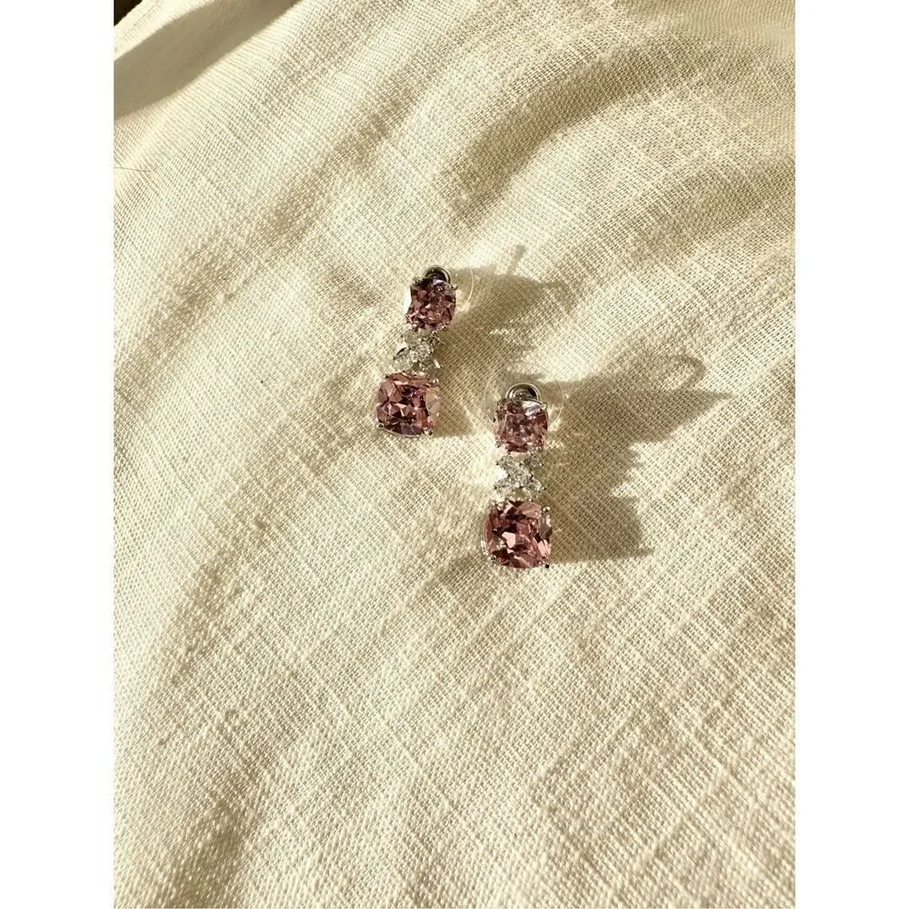 Pink Panther style dangle cubic zirconia earrings